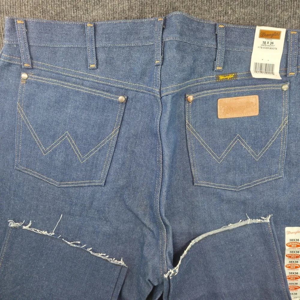 Wrangler Cowboy Cut Original Fit Jeans Mens 38 Raw Hem Blue Denim 13MWZOD‎